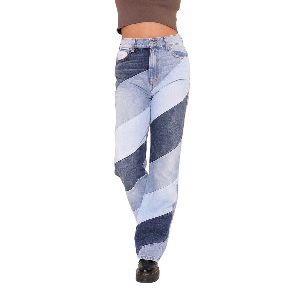 Revice Denim‎ 90s Baby Candy Shop Patchwork High Waisted Wide Leg Blue Size 26